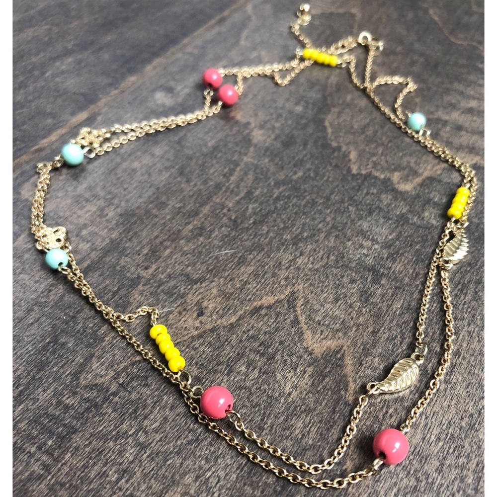 Old Navy gold necklace with colorful beads